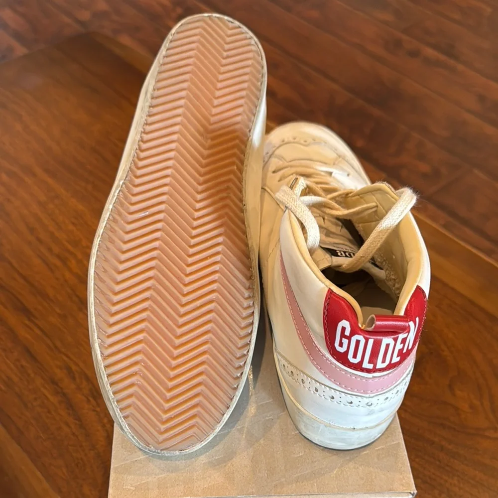 White and Pink High-Top Sneakers with Gold Star